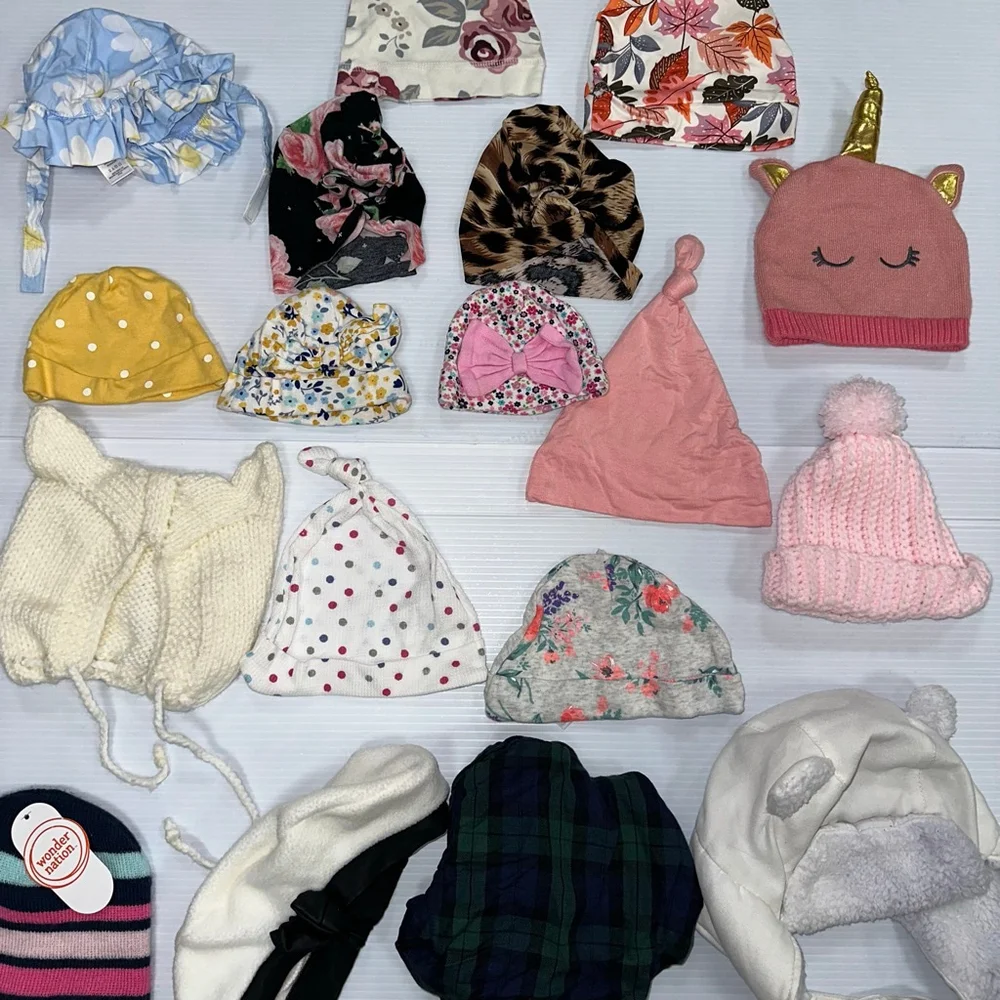 Lot of 18 Baby Girl Assorted Hats Bundle One Size Multi-color Pink